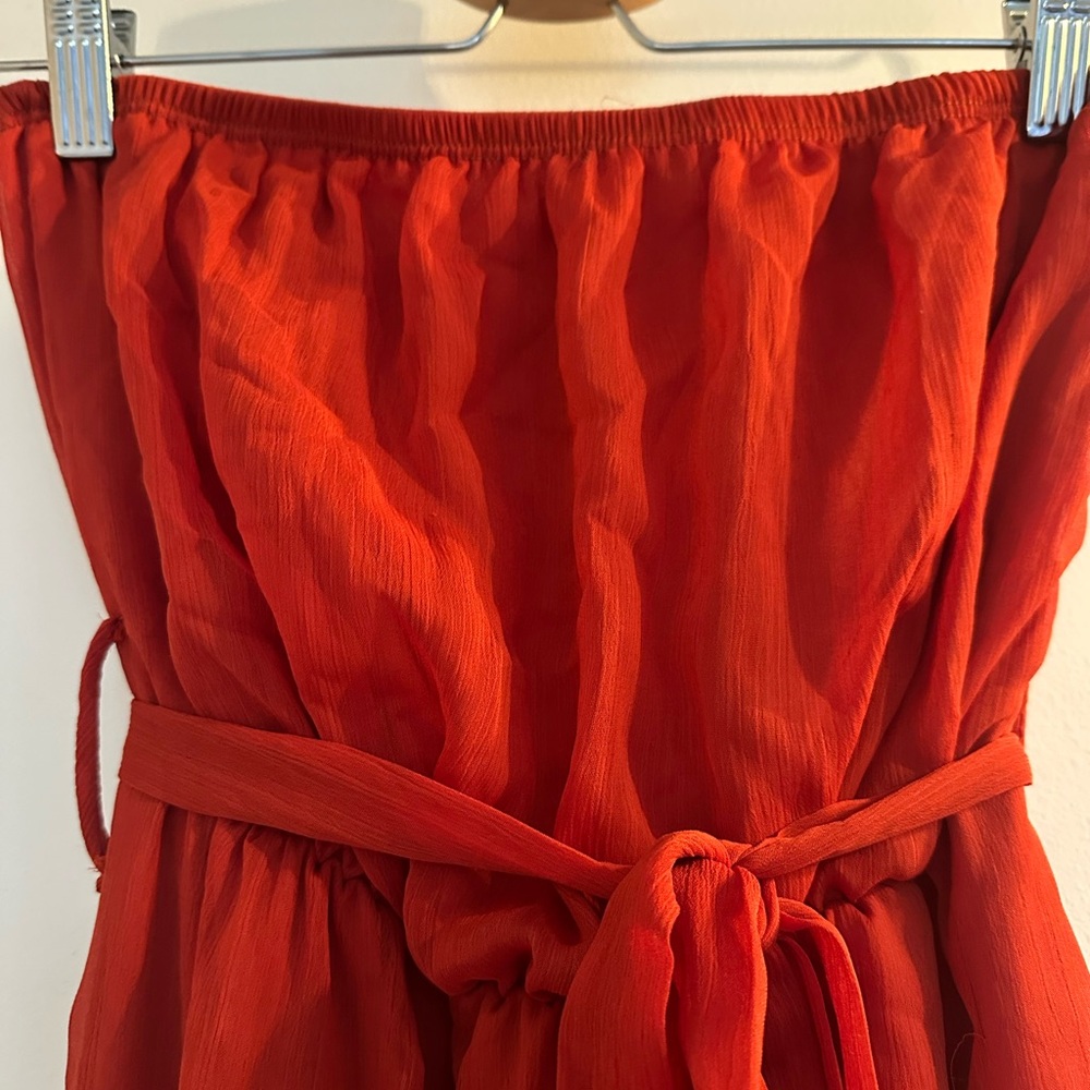 Elegant Burnt Orange Strapless Maxi Dress - Picture 6 of 6